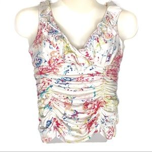 CAbi Ruched Ruffle Tank Top Size Small